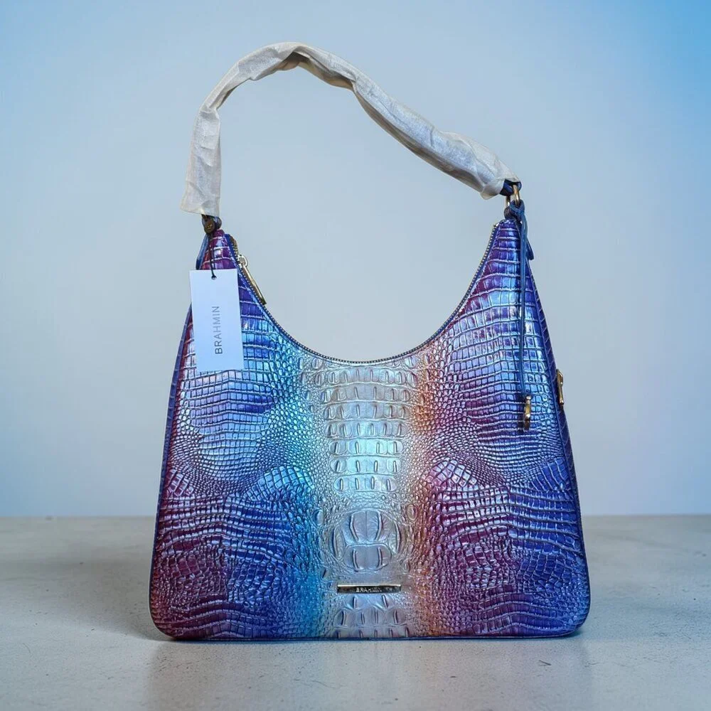 Brahmin Tabitha Melbourne Ombre Rainbow Shoulder Bag Croc Embossed Leather NWT